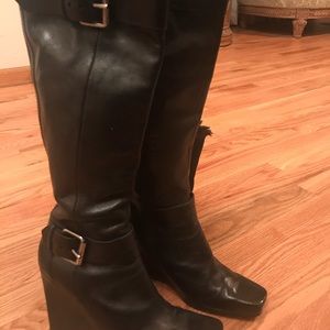 Long black wedge boots